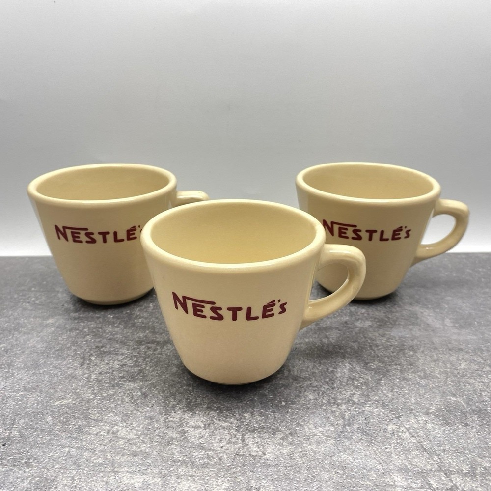 Vintage 3 Nestle's 6 oz Tan Coffee Cups Restaurant Mug Inca Ware Shenango